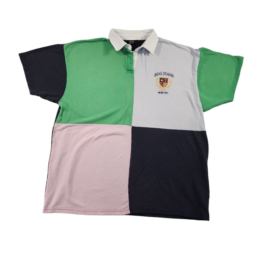 BDG Urban Outfitters Polo Shirt Mens Oversized Size L Color Block Short Sleeve